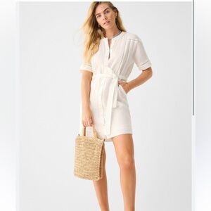 FAHERTY Linen White Belted Mini Dress Size Large